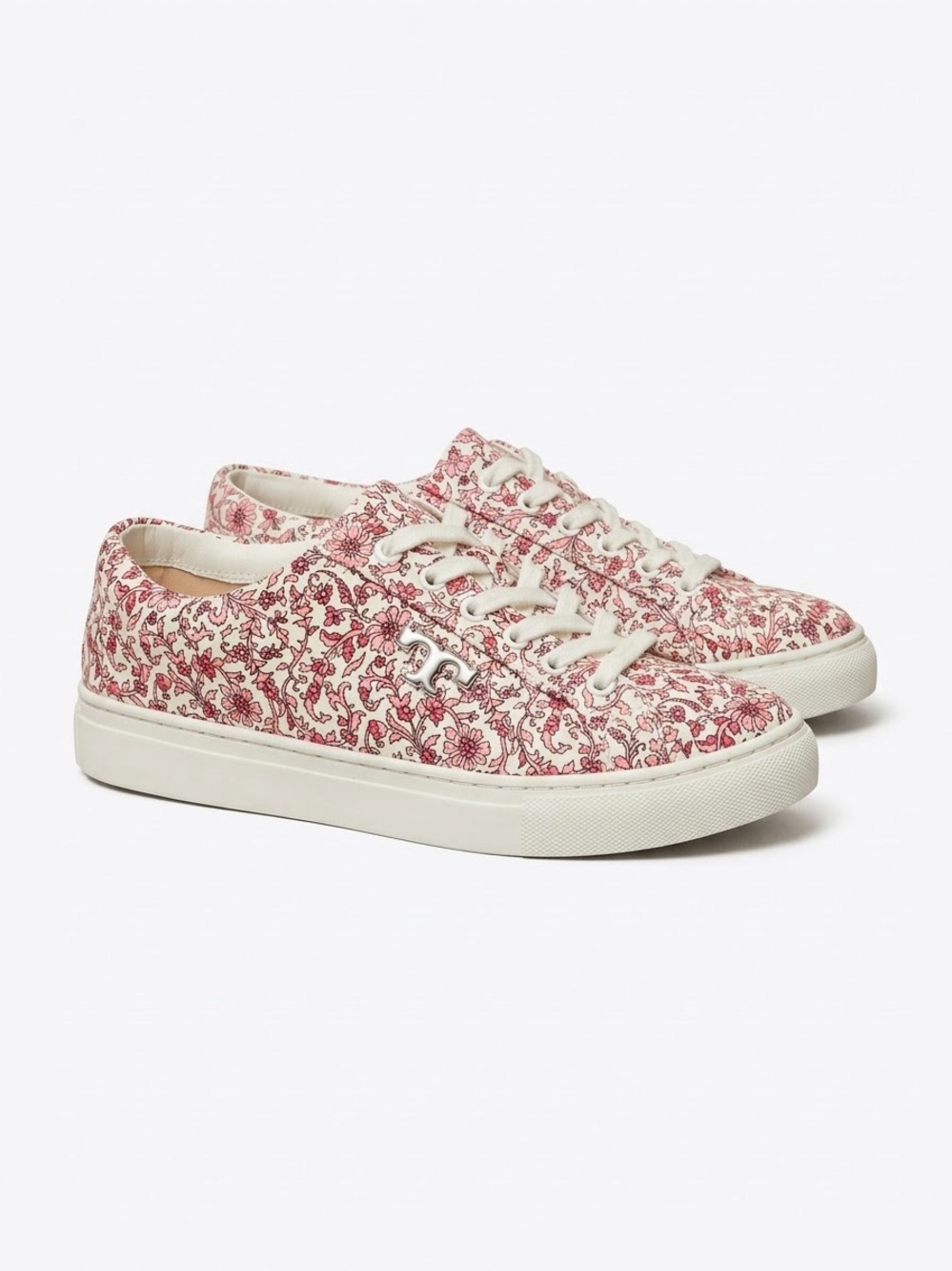 Tory Burch Amalia Floral Low Top Leather Sneakers - Size 6.5